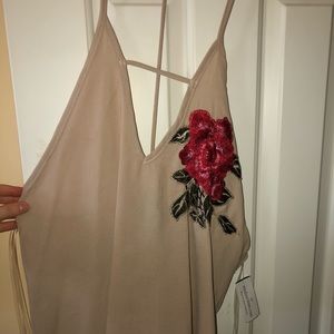 Tan tank top with floral embroidery